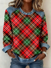 Women's Christmas Inspired Plaid Pattern Patchwork Art Sweatshirt