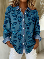 Women's Vintage Floral Pattern Patchwork Art Shirt