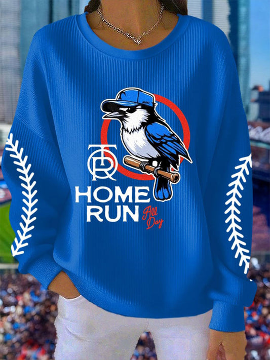 Women's Baseball Ribbed Round-Neck Sweatshirt