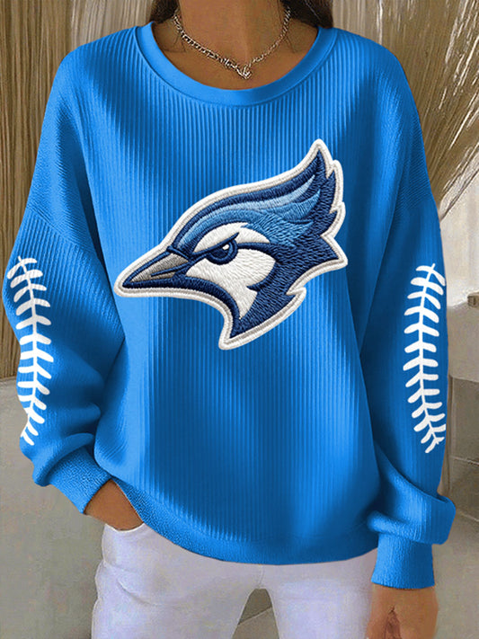 Women's Baseball Ribbed Round-Neck Sweatshirt