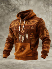 Men's Vintage Western Printed Checkered Cotton Hoodie