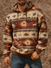Men's Vintage Western Printed Casual Hoodie