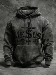 Men's JESUS SAVED MY LIFE Print Casual Hoodie