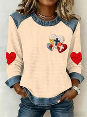 Women's  Love Christian Cross Denim Patchwork Sweatshirt