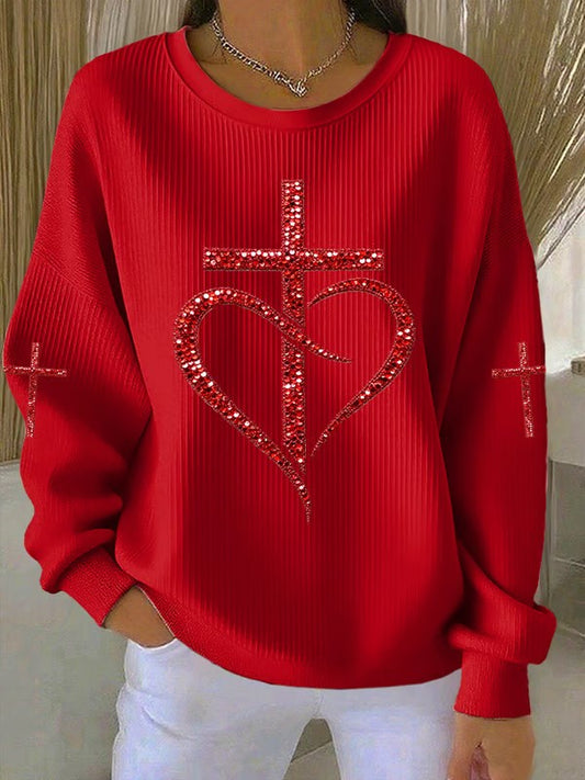 Women's Love Christian Cross Printed Sweatshirt