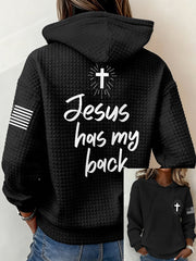 Women's Jesus Has My Back Casual Waffle Hoodie