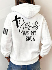 Women's Jesu Has My Back Casual Waffle Hoodie