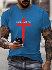 Men's Jesus Loves You Cross Print Casual Tee