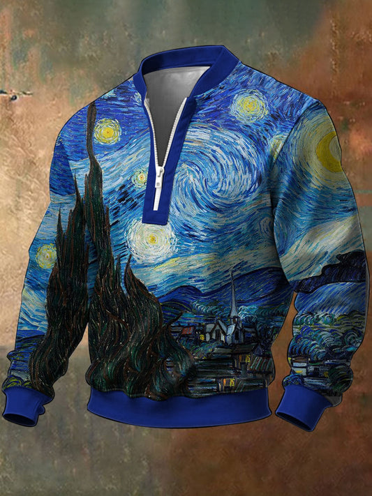 Men's Oil Painting Starry Sky Print Sweatshirt
