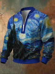 Men's Oil Painting Starry Sky Print Sweatshirt