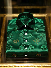 Men's Luxury Business Style ST.Partricks Day Shamrocks Art Printed Shirt