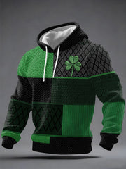 Men's St Patrick's Day Shamrock Colockblock Print Casual Checkered Hoodie