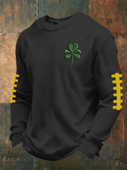 Men's Shamrock Football Print Waffle Crewneck Sweatshirt