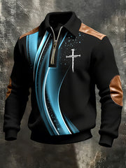 Men's vintage Faith Cross Design Print Zip-Up Hoodie
