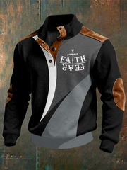 Men's Vintage Faith Over Fear Print Four-button Hoodie