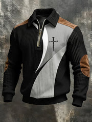 Men's Vintage Faith Cross Print Casual Zipper Sweatshirt