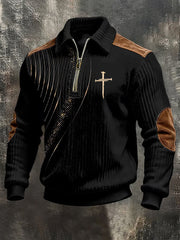 Men's Vintage Faith Cross Design Print Casual Zipper Sweatshirt