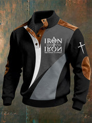 Men's Vintage Faith Cross Print Casual Button-Up Sweatshirt