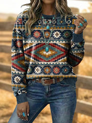 Women's Vintage Western Aztec Art Drawstring Sweatshirt