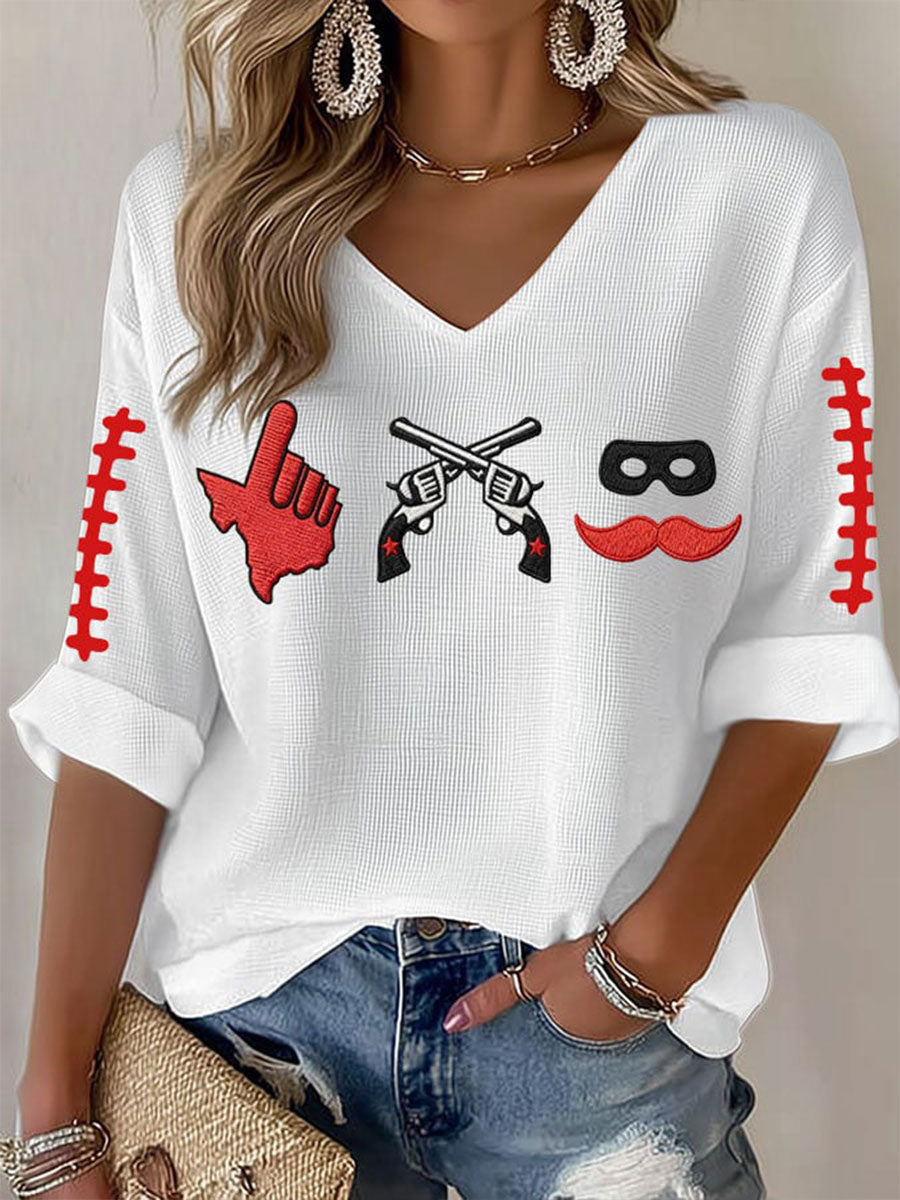 Women's Football Print Waffle T-shirt