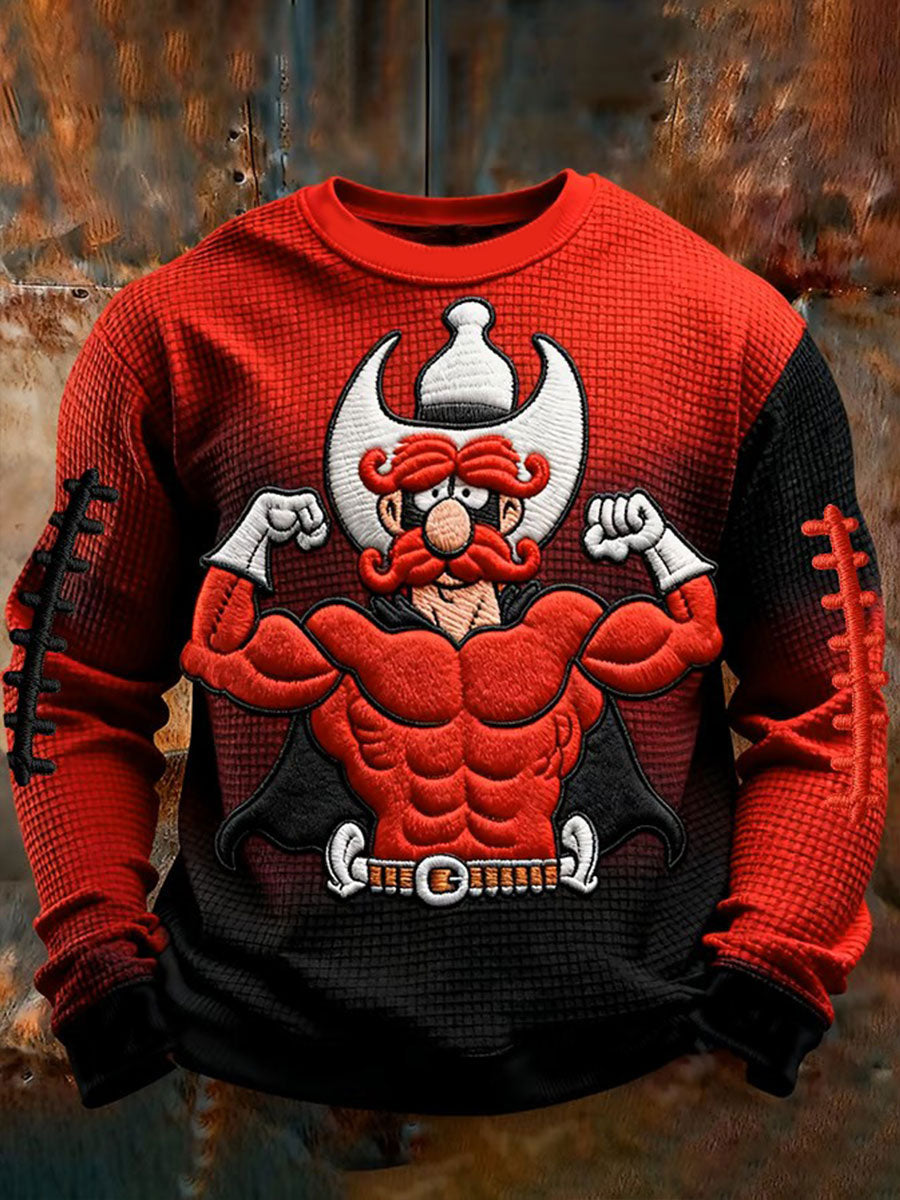 Men's Football Print Waffle Long Sleeve T-Shirt