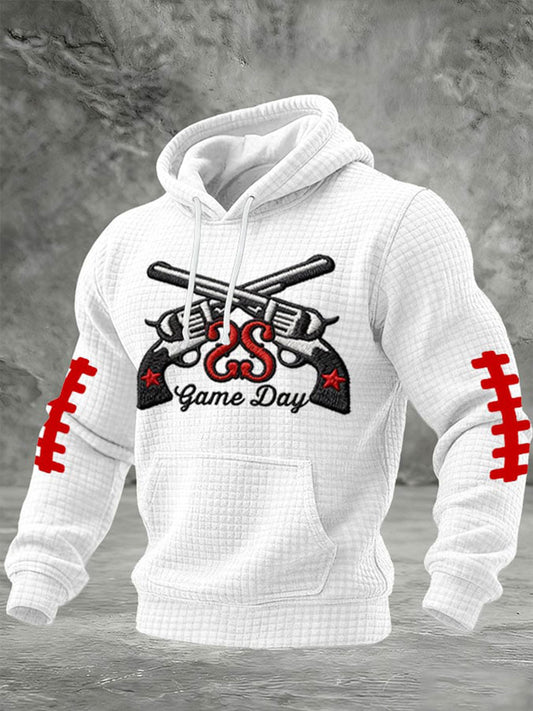 Men's Retro Football Print Checkered Cotton Hoodie