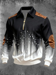 Men's Retro Color Block Print Zip-Up Sweatshirt
