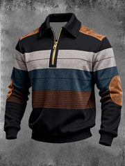 Men's Retro Color Block Print Zip-Up Sweatshirt