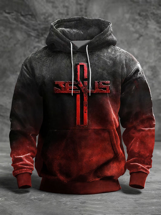 Men's Christian Jesus Cross Oversized Drop-Shoulder Hoodie with Pockets
