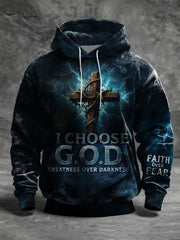 Men's Christian Faith Over Fear Cross Oversized Drop-Shoulder Hoodie with Pockets