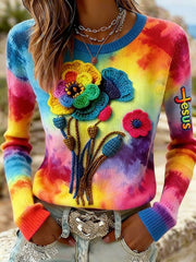 Women's Floral Cross Print Casual Top