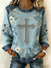 Women's Floral Cross Print Casual Top