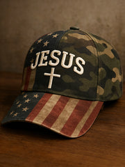 Unisex Vintage America Flag Christian Cross  Print Hat