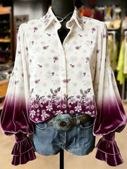 Women's Retro Plants Flowers Art Print Long Sleeve Top