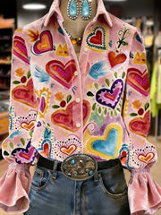 Women's Retro Plants Flowers Art Print Long Sleeve Top