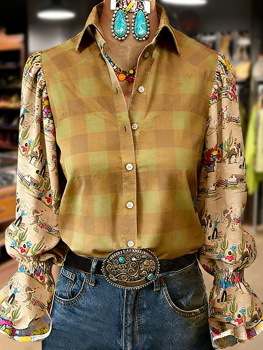 Women's West Art Print Long Sleeve Top