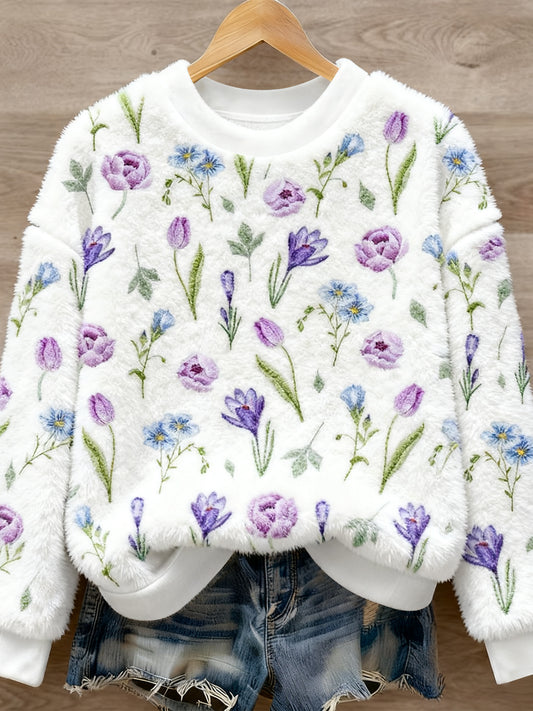 Women's Plants Flowers Art Print Casual Flannel Sweater