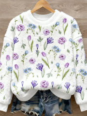 Women's Plants Flowers Art Print Casual Flannel Sweater