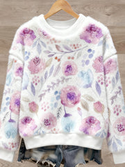 Women's Plants Flowers Art Print Casual Flannel Sweater