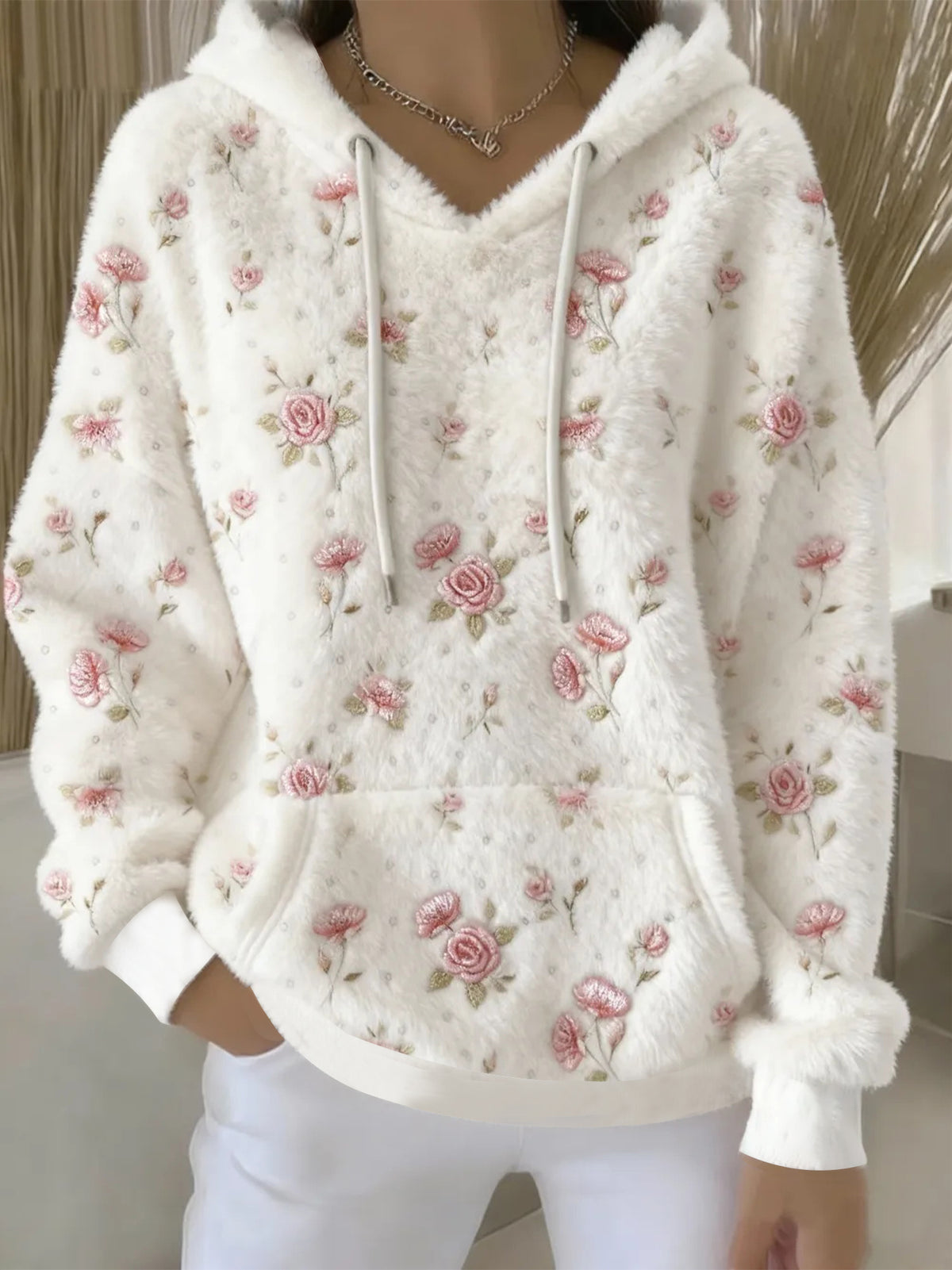 Women's Pink Flowers Flannel Hoodie