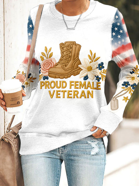 Women's Proud Female Veteran Floral Print Sweatshirts