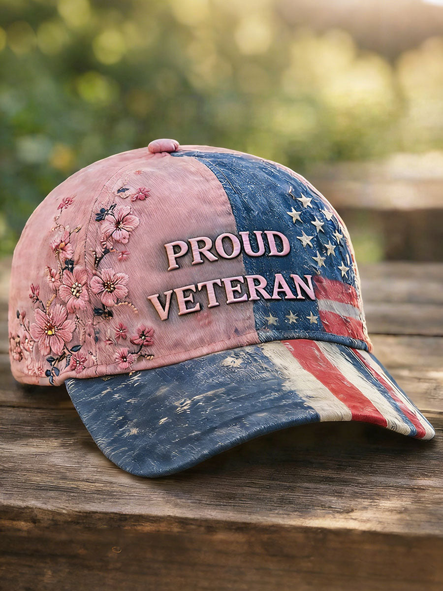 Proud Veteran Floral Unisex Vintage Hats