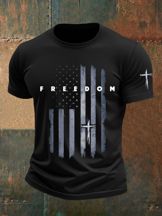 Men's Freedom Flag Cross Short Sleeves T-shirt