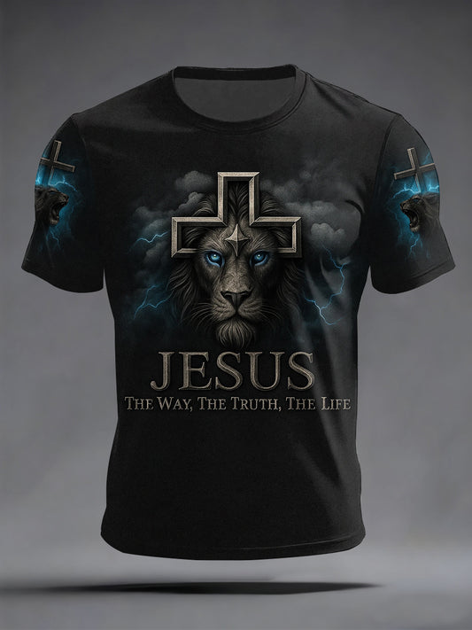 Men's Jesus The Way The Truth The Life Lion Print Casual Tee