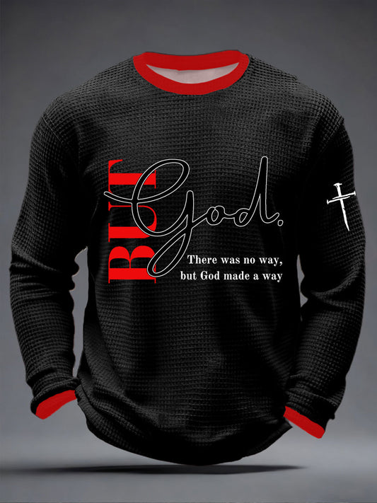 Men's But God Waffle Print Casual T-Shirt