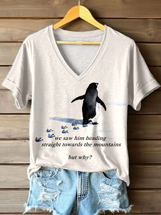 Women's Nihilist Penguin Inspired Art Print V-Neck T-Shirt