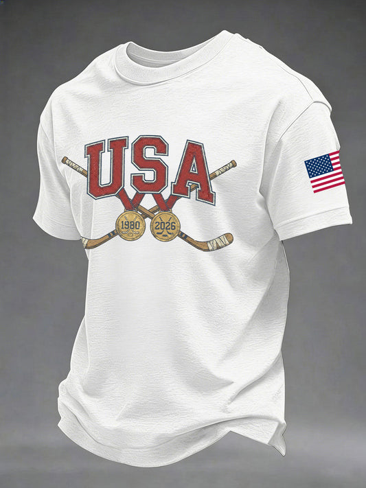 Men's American Hockey Print Casual T-Shirt