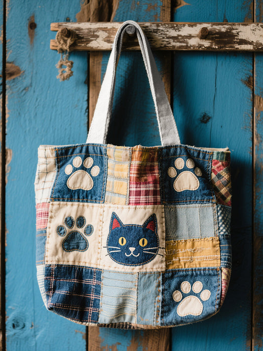 Lovely Cat Pattern Patchwork Art Canvas Bag