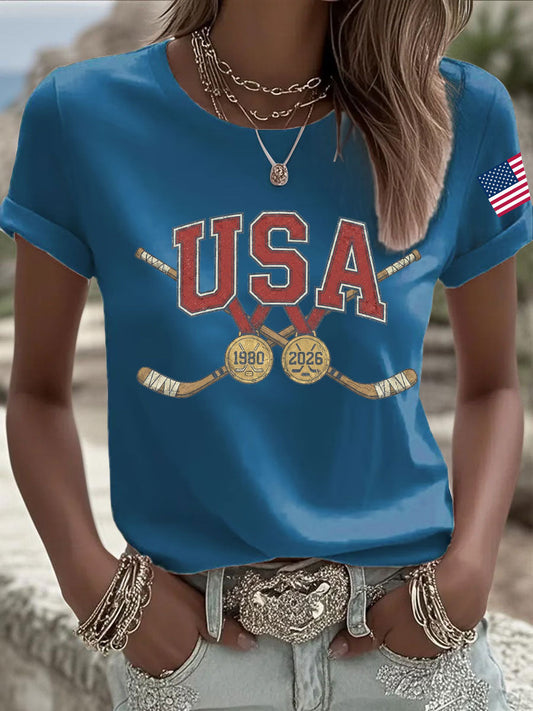 Women's American Hockey Printed Casual T-Shirt
