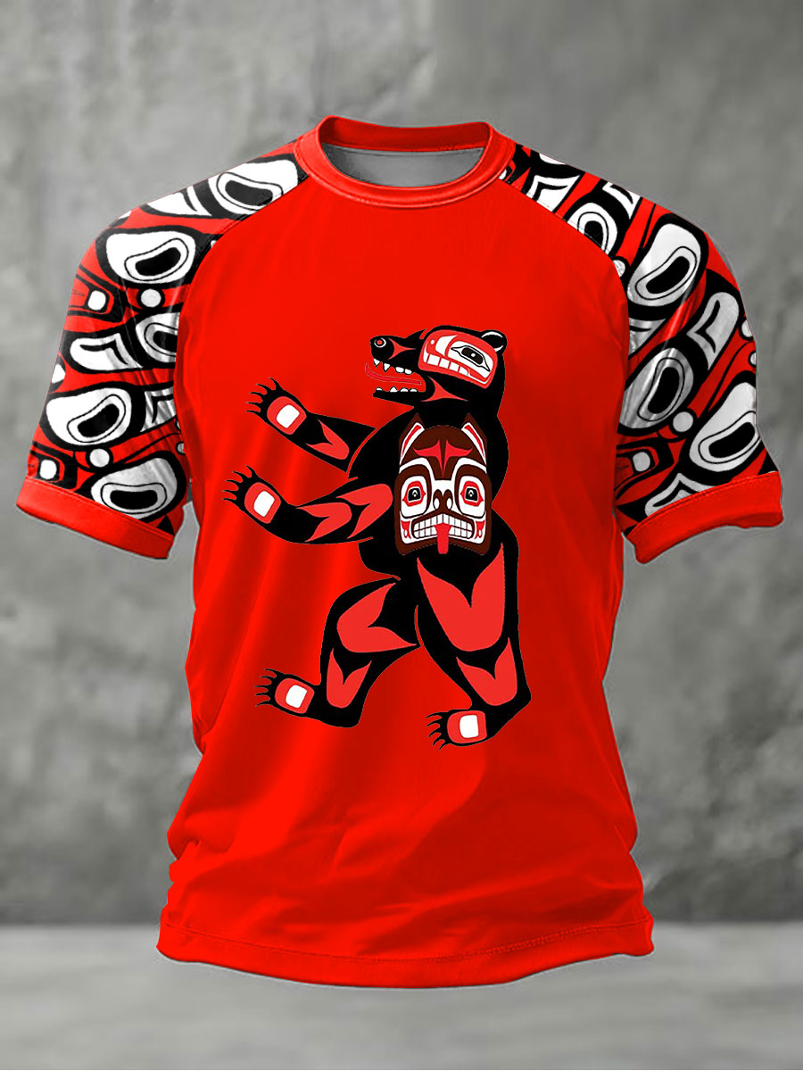 Men's Indigenous Bear Art Casual T-shirt
